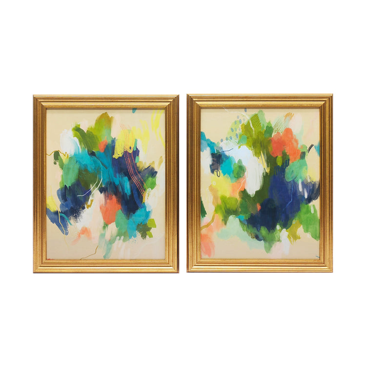 "Colorful Abstracts" Set of 2 Vintage Framed Wall Art Prints, 16x20 Inches Each Piece