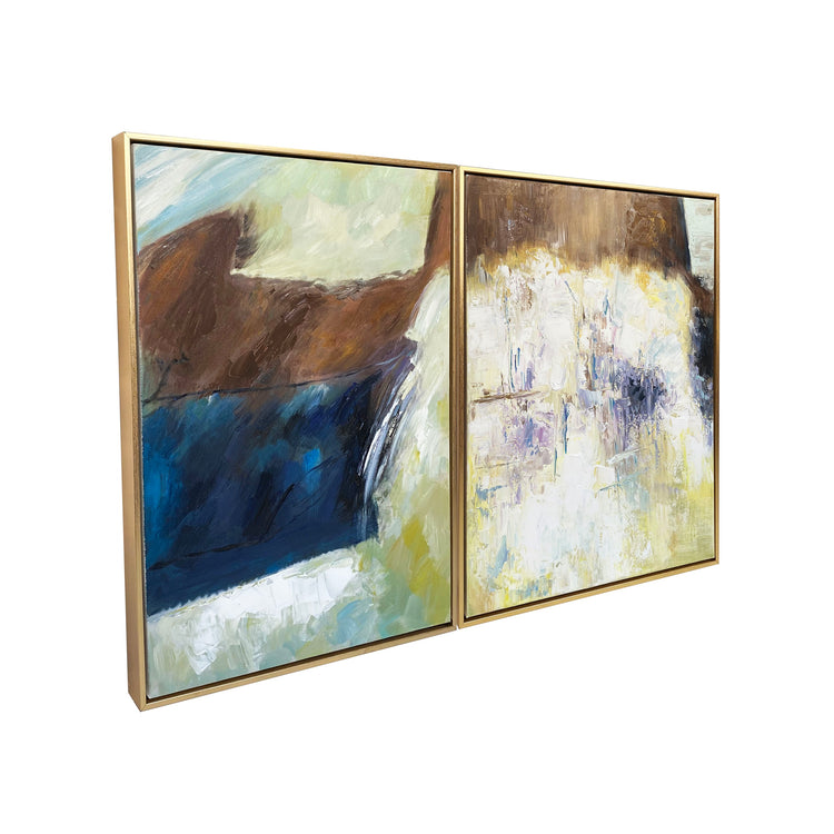 "Earthen Harmony" Abstract Hand Painted Floating Framed Canvas Wall Art Print 2 Piece Set, 24x36 Inches Overall