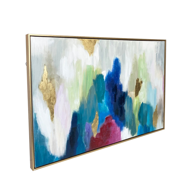 "Color Cascade" Abstract Hand Painted Floating Framed Canvas Wall Art Print, 24x36 Inches