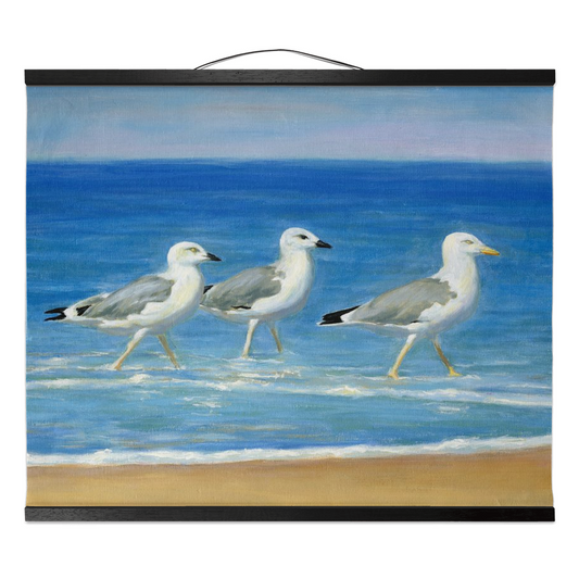 "Seagulls on the Beach" 16x20 Inch Hanging Canvas Wall Art