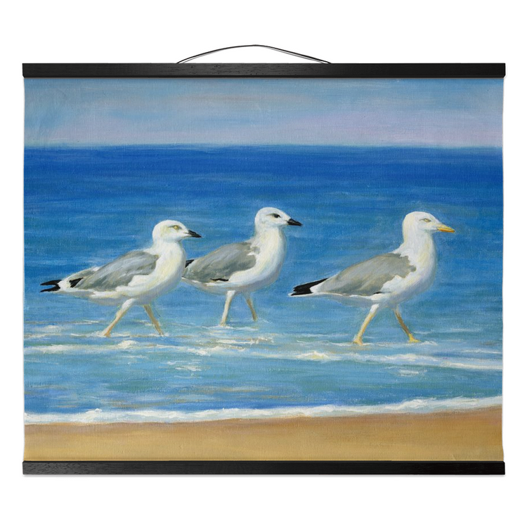 "Seagulls on the Beach" 16x20 Inch Hanging Canvas Wall Art