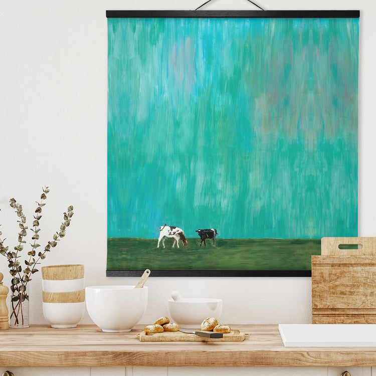 "Cows on the Horizon" 20x20 Inch Hanging Canvas Wall Art