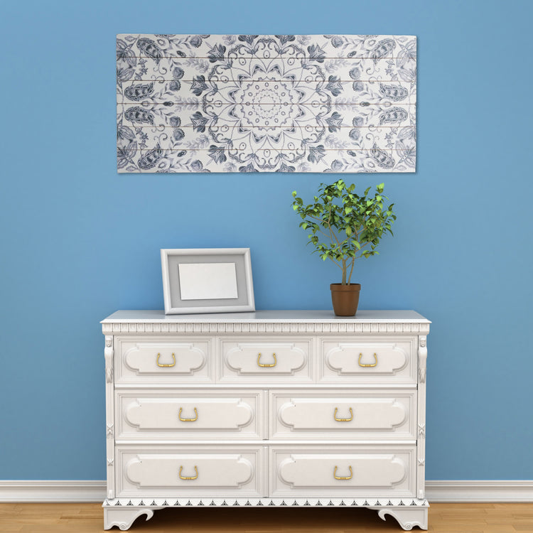 "Gray Medallion" 19x45 Inch Print on Planked Wood Wall Art
