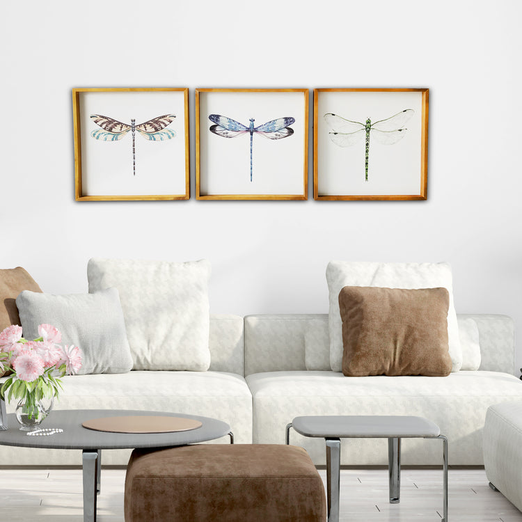 "Dragonflies" 20x20 Inch Each Wood Framed Print on Canvas Wall Art Set of 3