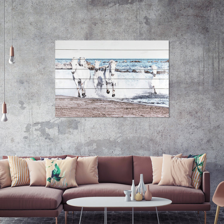 "Horse Running" 24x36 Inch Print on Planked Wood Wall Art
