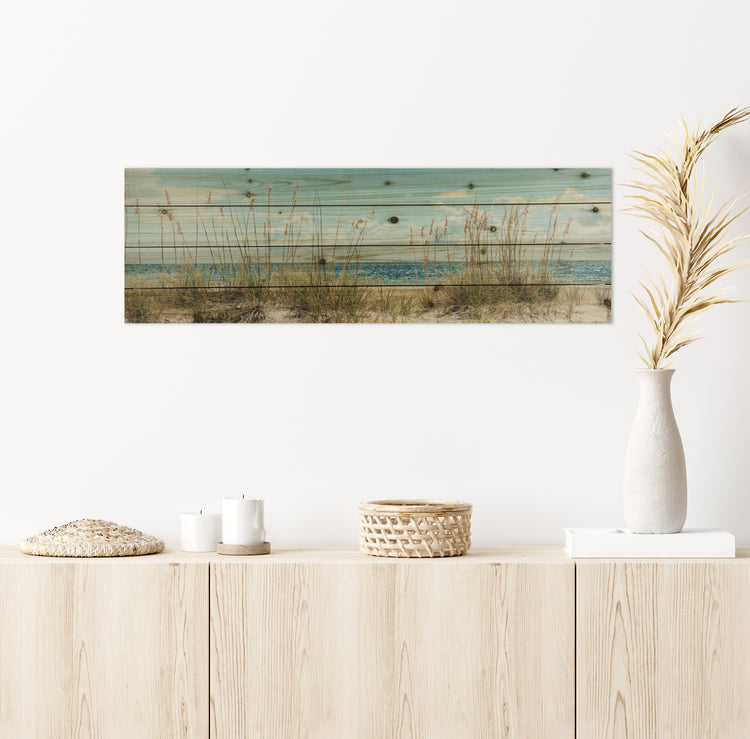 "Beach Sand Dunes Long" Photograph Print on Planked Wood Wall Art