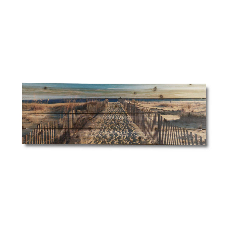"Walk to the Beach" 12x36 Inch Print on Planked Wood Wall Art