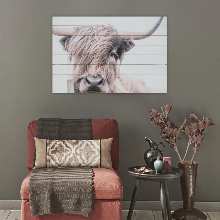"Highland Cow" 24x36 Inch Print on Planked Wood Wall Art