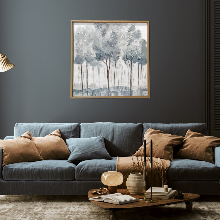 "Blue Forest" 29x29 Inch Wood Framed Canvas Wall Art