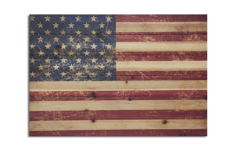 "USA Flag" Print on Planked Wood Wall Art