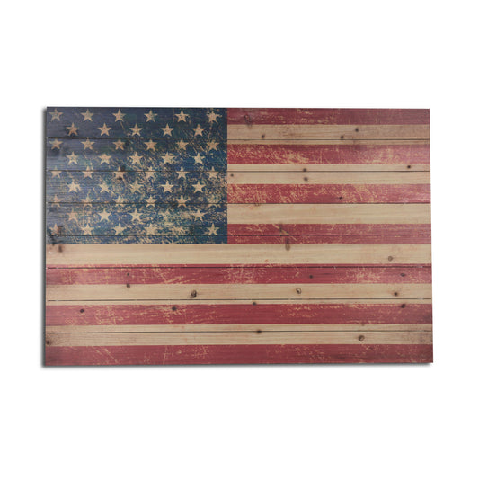"American Flag" Vintage Print on Planked Wood Wall Art