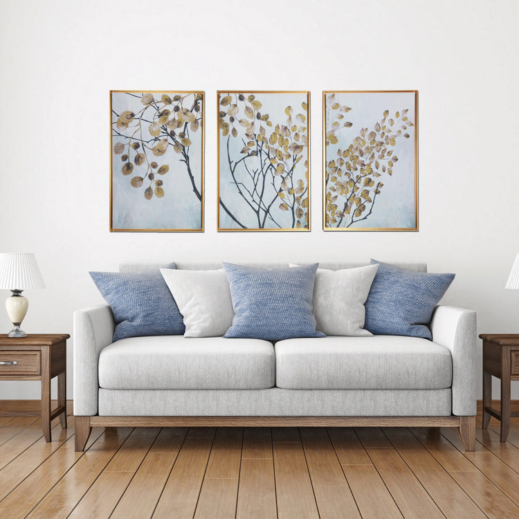 "Asian Branches" 48x24 Inch Floating Framed Print on Canvas Triptych Wall Art