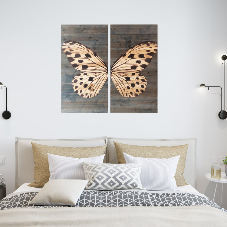 "Butterfly Diptych" 29x29 Inch Print on Planked Wood Wall Art