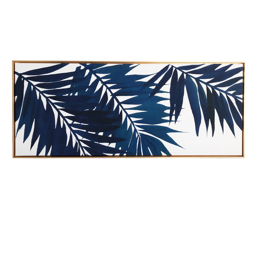 "Blue Palms" Print on Gold Floating Framed Canvas Wall Art