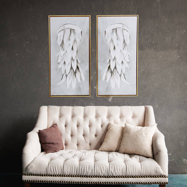 "Angel Wings Diptych" 29x29 Inch Gold Floating Frame Print on Canvas Wall Art