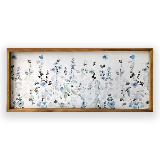 "Soft Blue Garden" 19x45 Inch Wood Framed Print on Canvas Wall Art