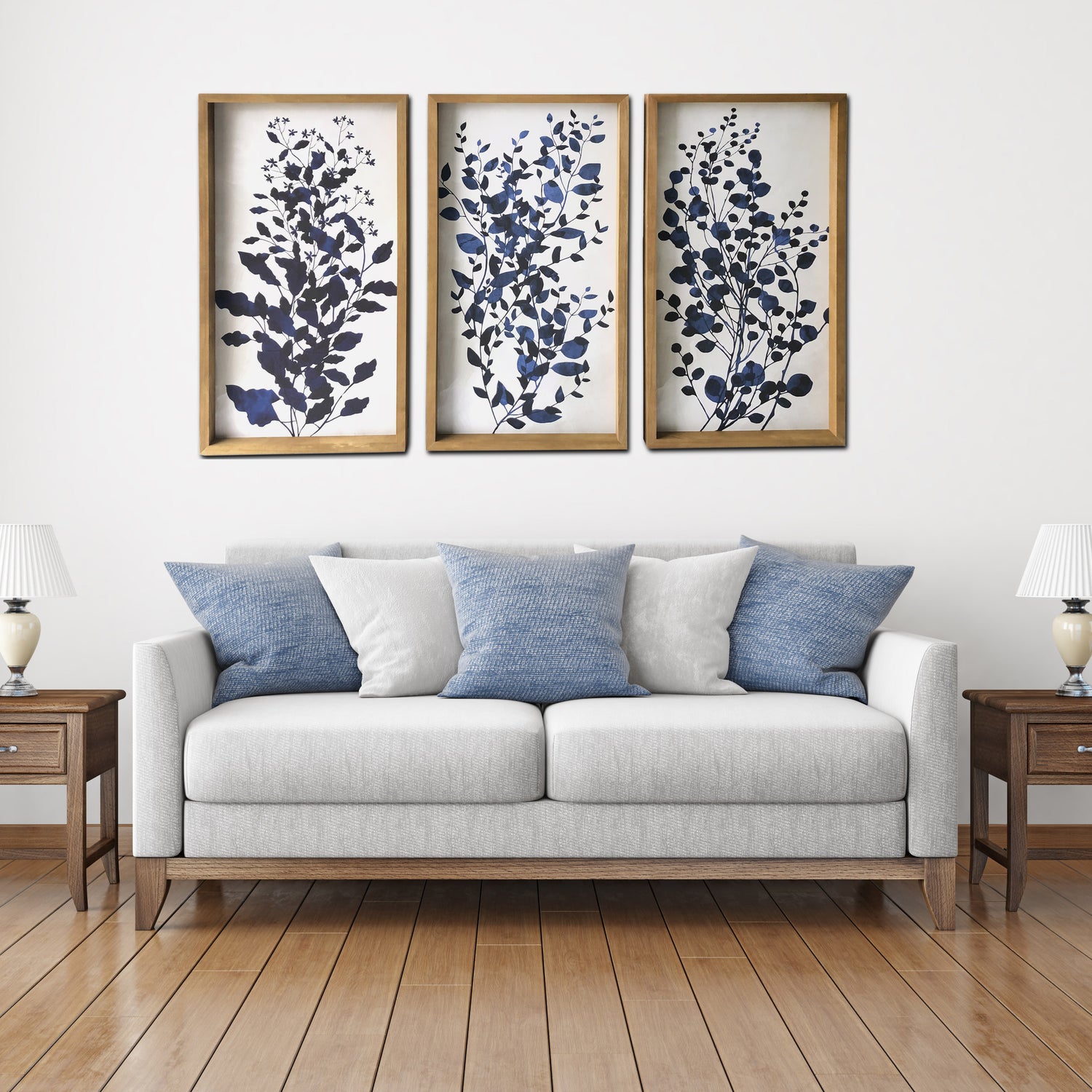 Blue Branches 48x30 inch Wood Framed Canvas Print Wall Art
