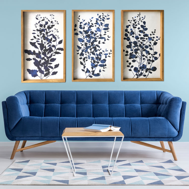 "Blue Branches" 48x30 Inch Wood Framed Canvas Print Wall Art