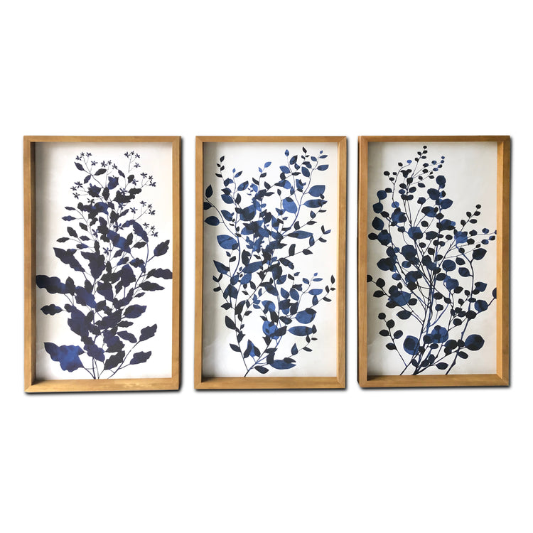 "Blue Branches" 48x30 Inch Wood Framed Canvas Print Wall Art