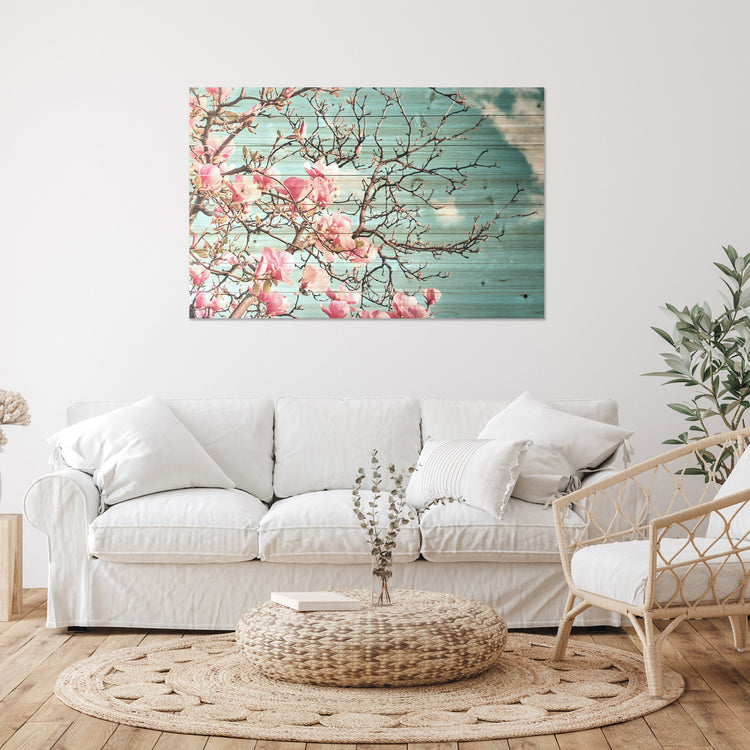 "Magnolia Blossom" 24x36 Inch Print on Planked Wood Wall Art