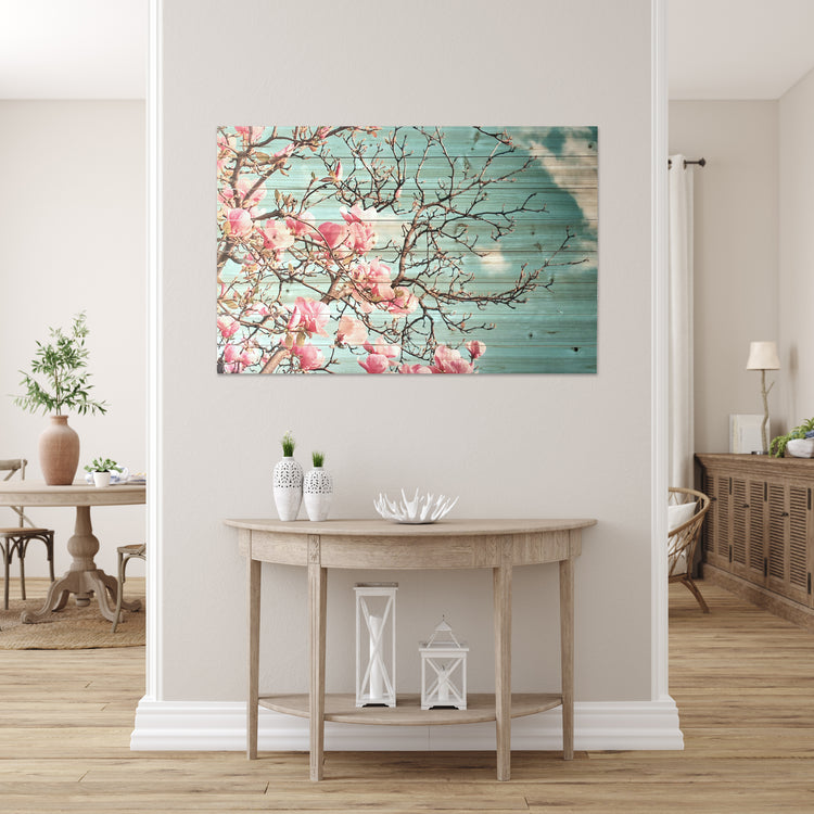 "Magnolia Blossom" 24x36 Inch Print on Planked Wood Wall Art