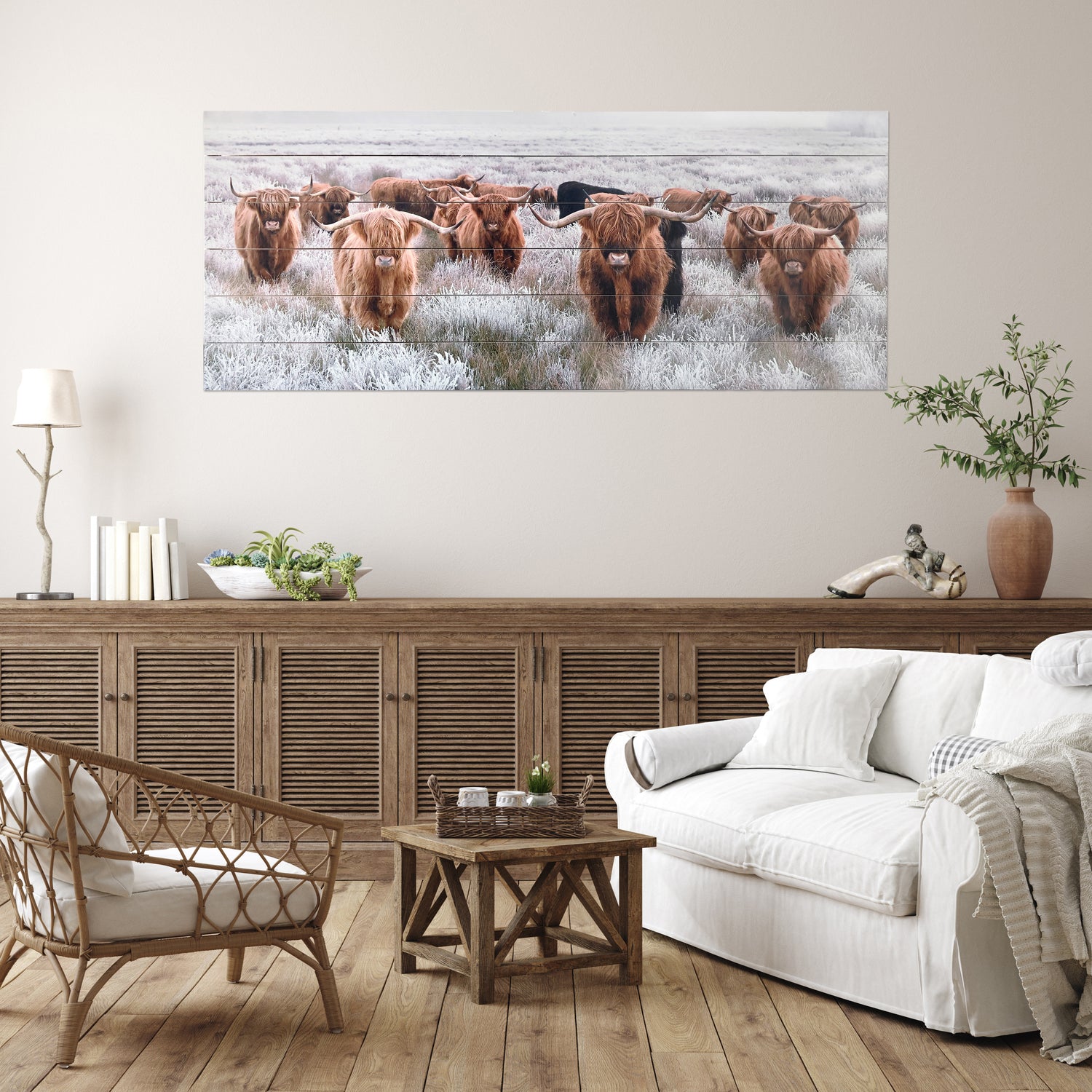 Gallery 57 Staring Cow 24x36 Wood Framed Canvas Wall Art - On Sale