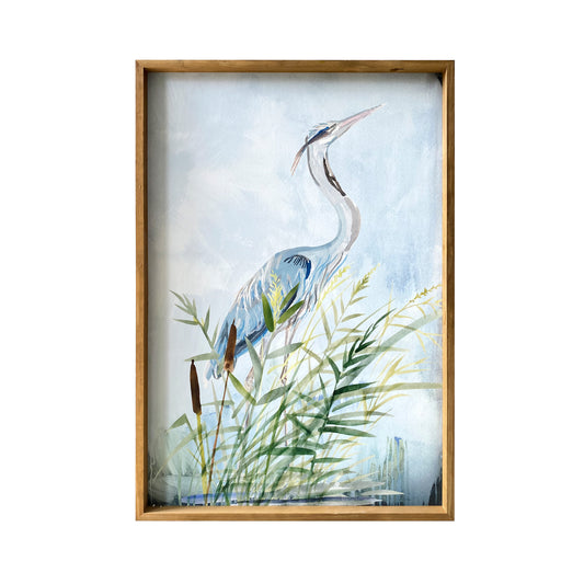 "Heron" 24x36 Inch Wood Framed Print on Canvas Wall Art