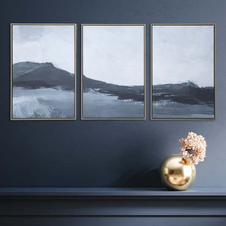 "Abstract Mountains" 48x24 Inch Triptych Floating Canvas Wall Art