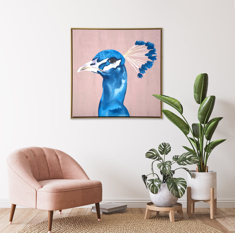 "Peacock Portrait" 29x29 Inch Floating Canvas Wall Art