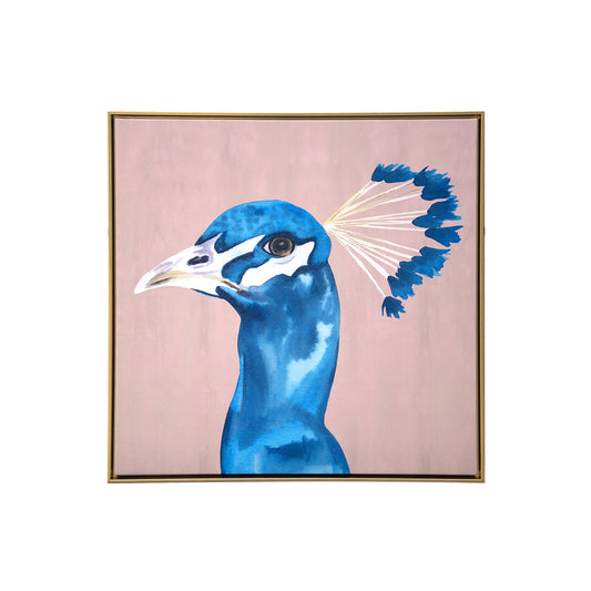 "Peacock Portrait" Watercolor Print on Gold Floating Framed Canvas Wall Art
