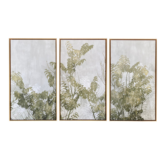 "Greige Botanicals" 3 Piece Set Print on Gold Floating Framed Canvas Wall Art