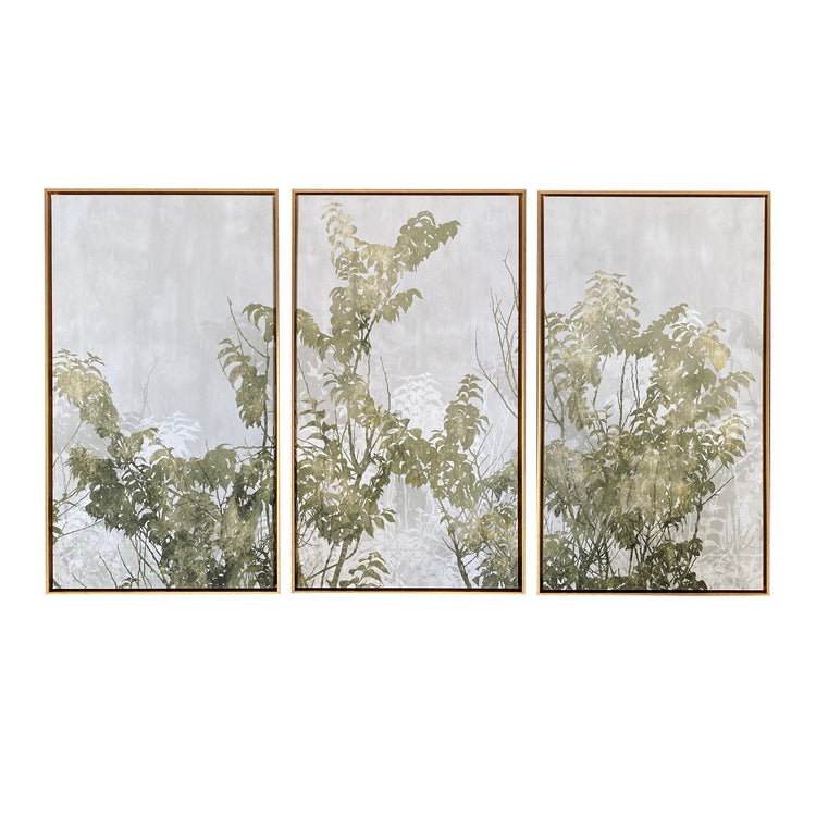 "Greige Botanicals" 48x30 Inch Floating Canvas Wall Art