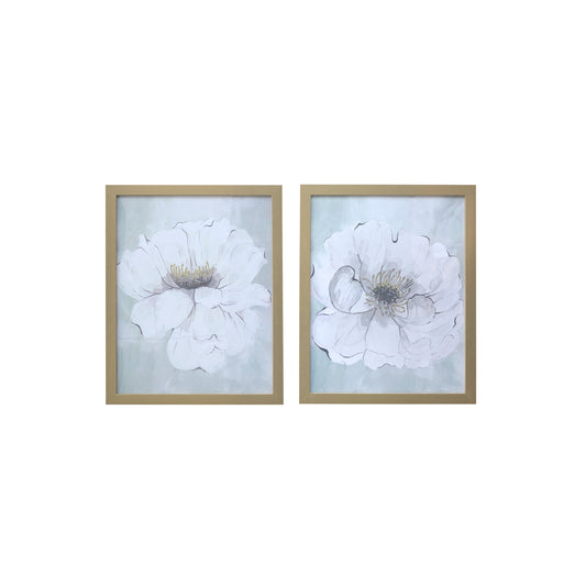 "White Roses" 2 Piece Set Print with Gold Frames Wall Art