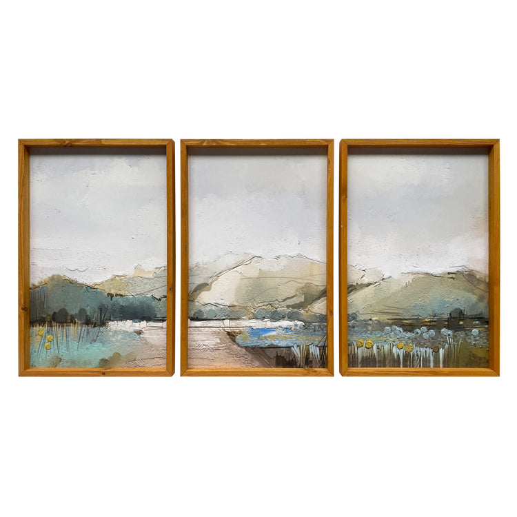"Rolling Hills" 48x24 Inch Triptych Wood Framed Canvas Wall Art Print