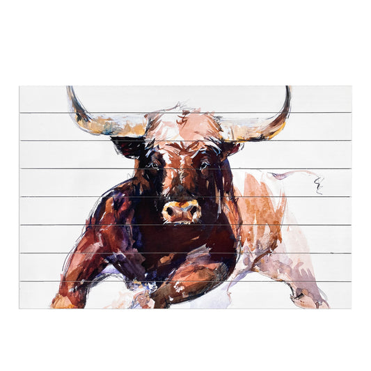 "The Bull" Print on Planked Wood Wall Art