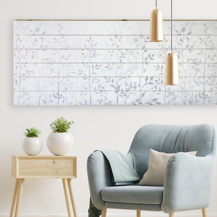 "Gray Leaves" 19x45 Inch Print on Planked Wood Wall Art