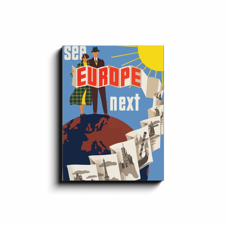 "See Europe Travel Poster" 18x24 Inch Print on Canvas Wall Art