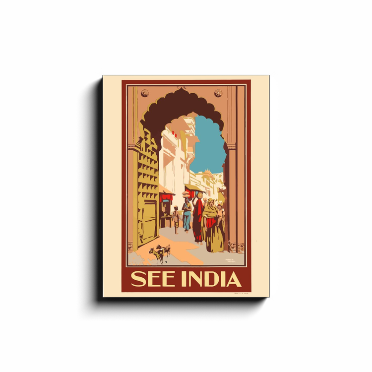 "India Travel Poster" 18x24 Inch Print on Canvas Wall Art