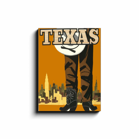 "Texas Travel Poster" 18x24 Inch Print on Canvas Wall Art