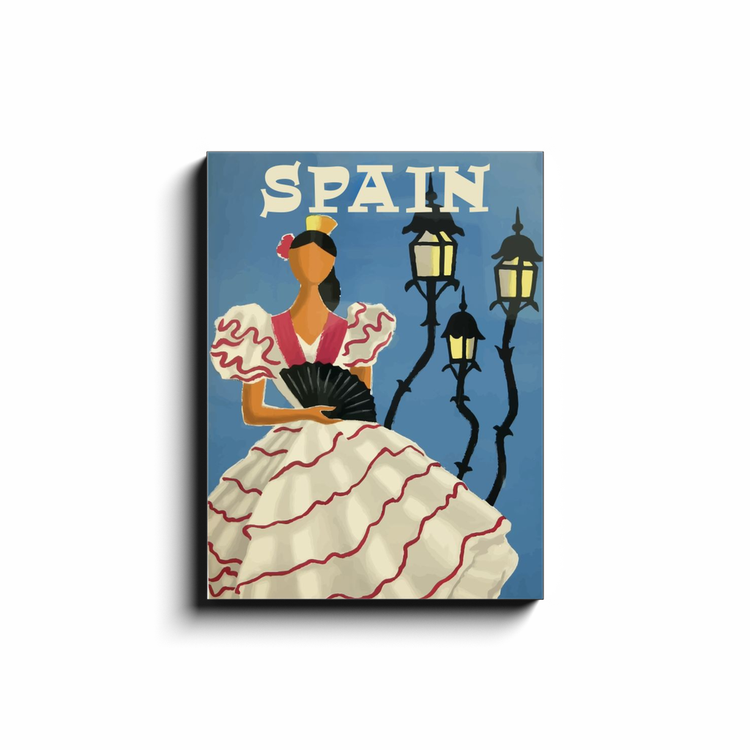 "Spain Travel Poster" 18x24 Inch Print on Canvas Wall Art