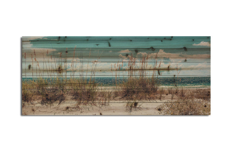 "Beach Sand Dunes Long" Photograph Print on Planked Wood Wall Art